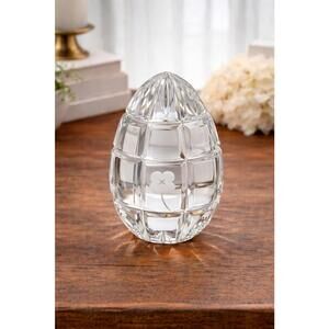 Vintage Signed Rogaska Cut Crystal Decorative Egg w/ Four Leaf Clover Design